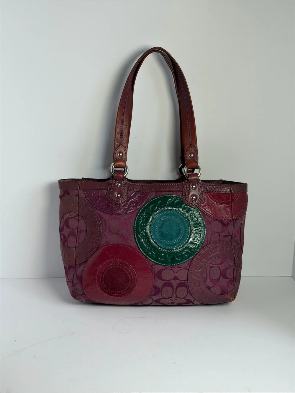 Vintage Coach Circle Patchwork East-West Plum Tote Bag